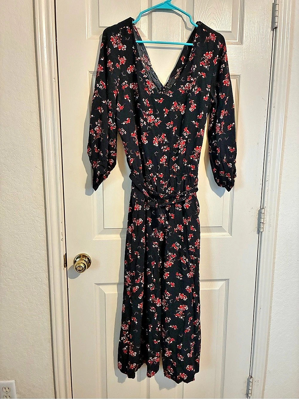 Velvet by Graham & Spencer Viscose Velvet Floral Jumpsuit Black & Red
